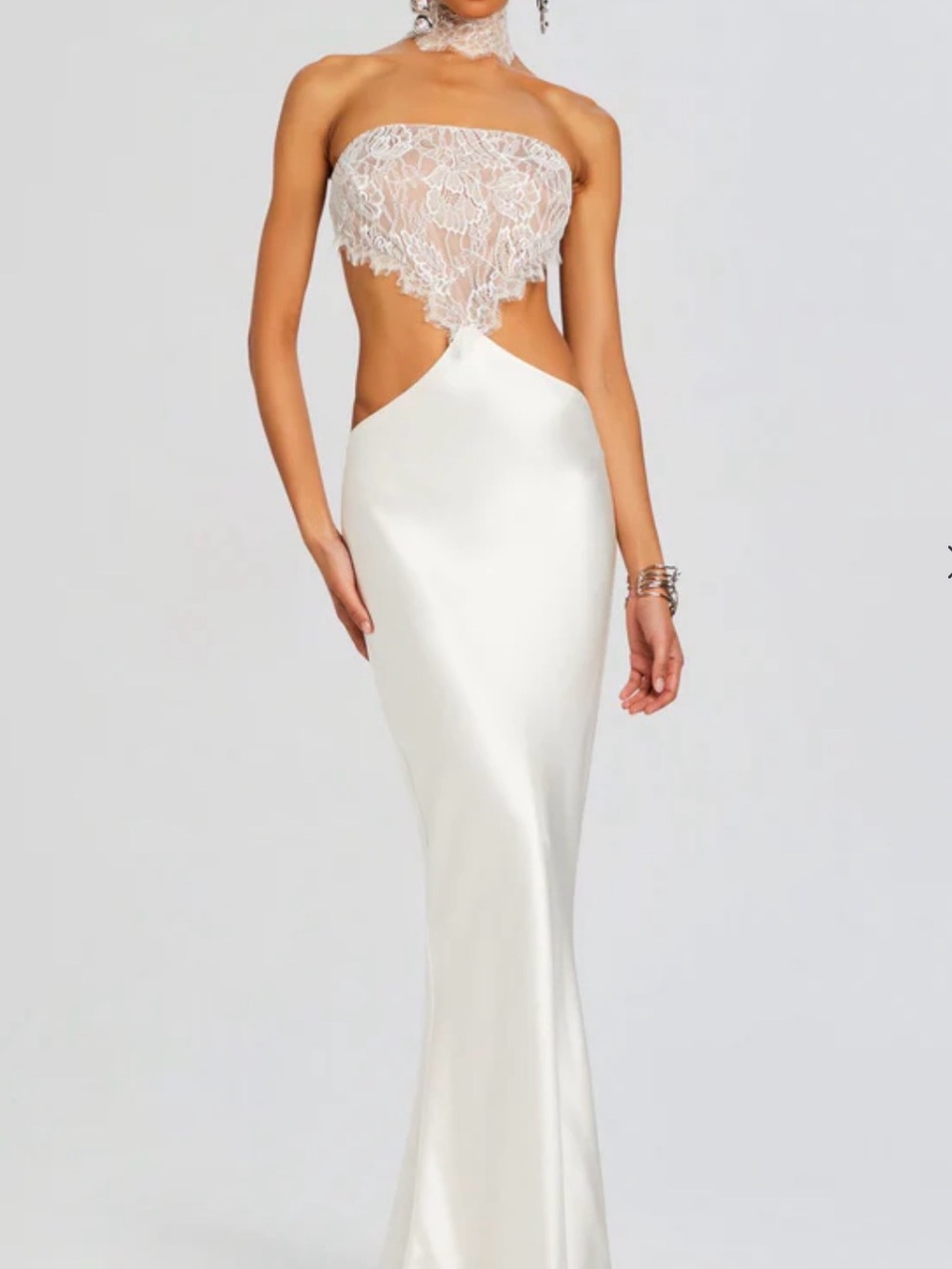 Retrofete Lucie Dress - Strapless White Lace Satin Dress - Picture 1 of 4
